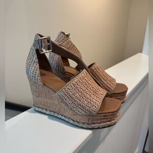 Tan Woven Wedge Sandals